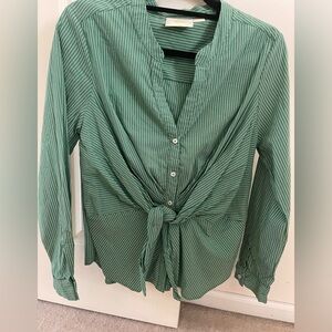 Maeve Anthropologie Sz 12 Green Stripe Tie Top Shirt